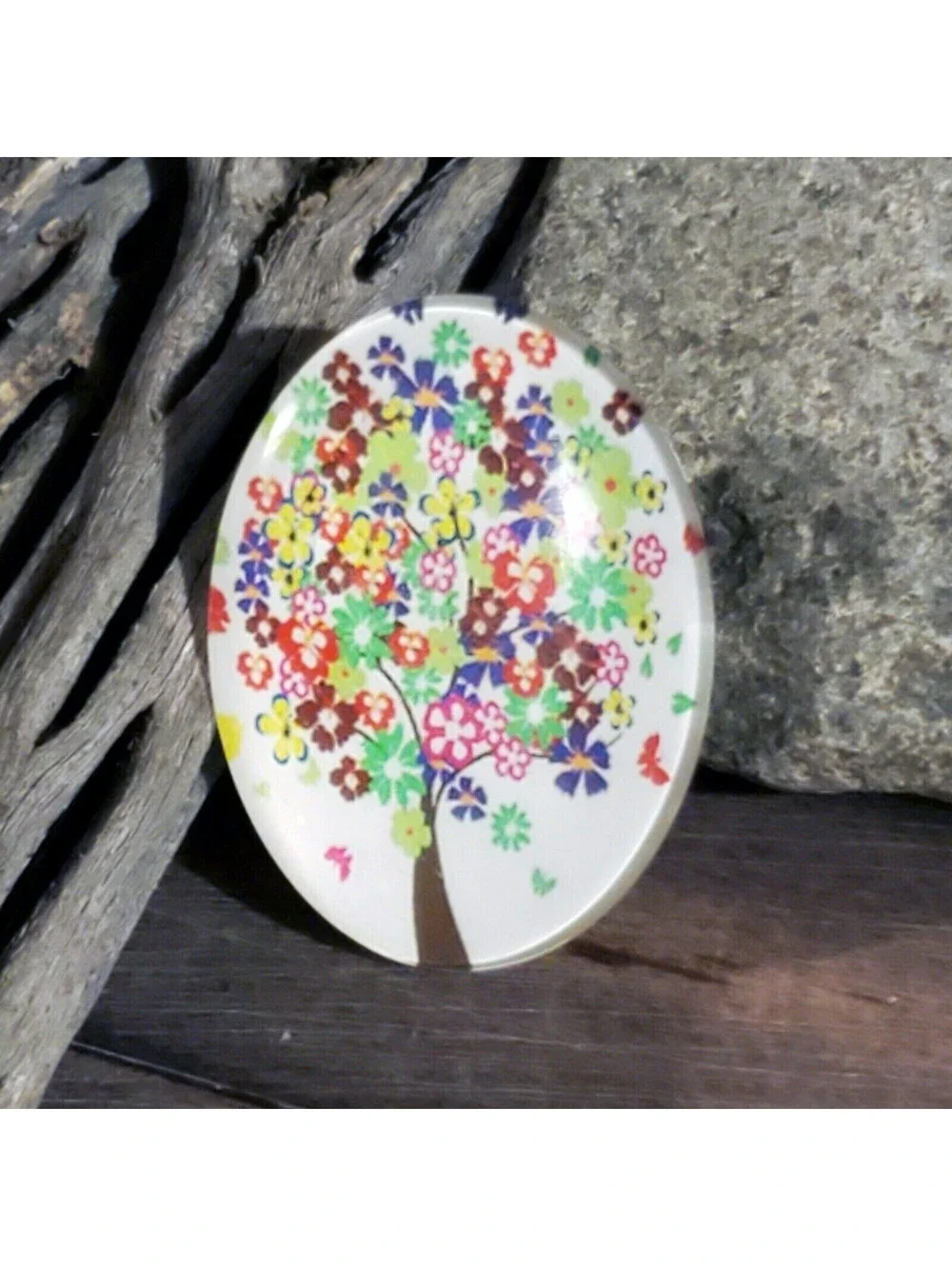 Handmade Tree of Life 40x30mm Oval Tempered Glass Cabochon 6939-K